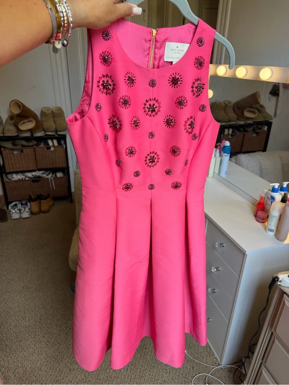 kate spade New York Pink Embellished Fit-and-Flare Dress 17in ptp